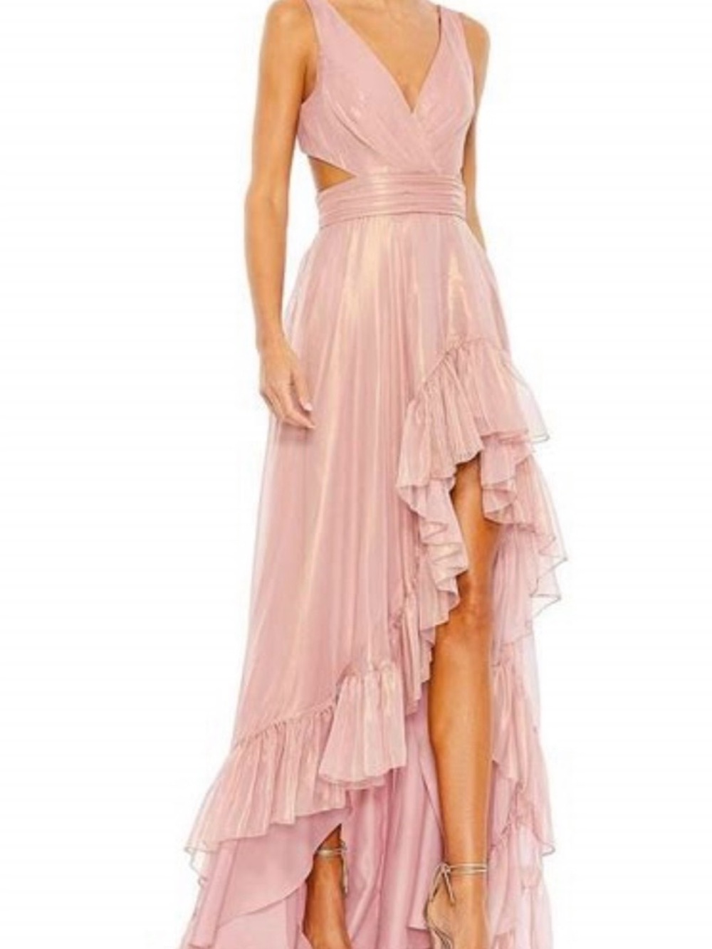 Mac Duggal Leena High-Low Ruffle Gown Rose Gold Size 12